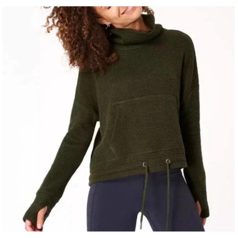 Sweaty Betty Restful Boucle Knit Funnel Neck Cropped Top Green Size‎ XS